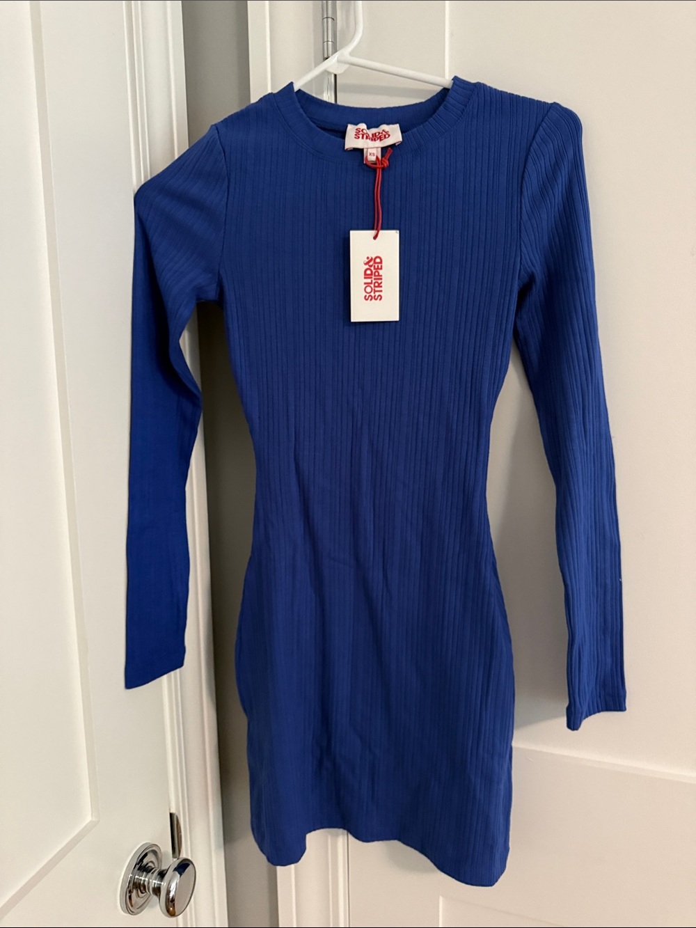 SOLID & STRIPED The Kalani Ribbed Long-Sleeve Dress in Cobalt Blue